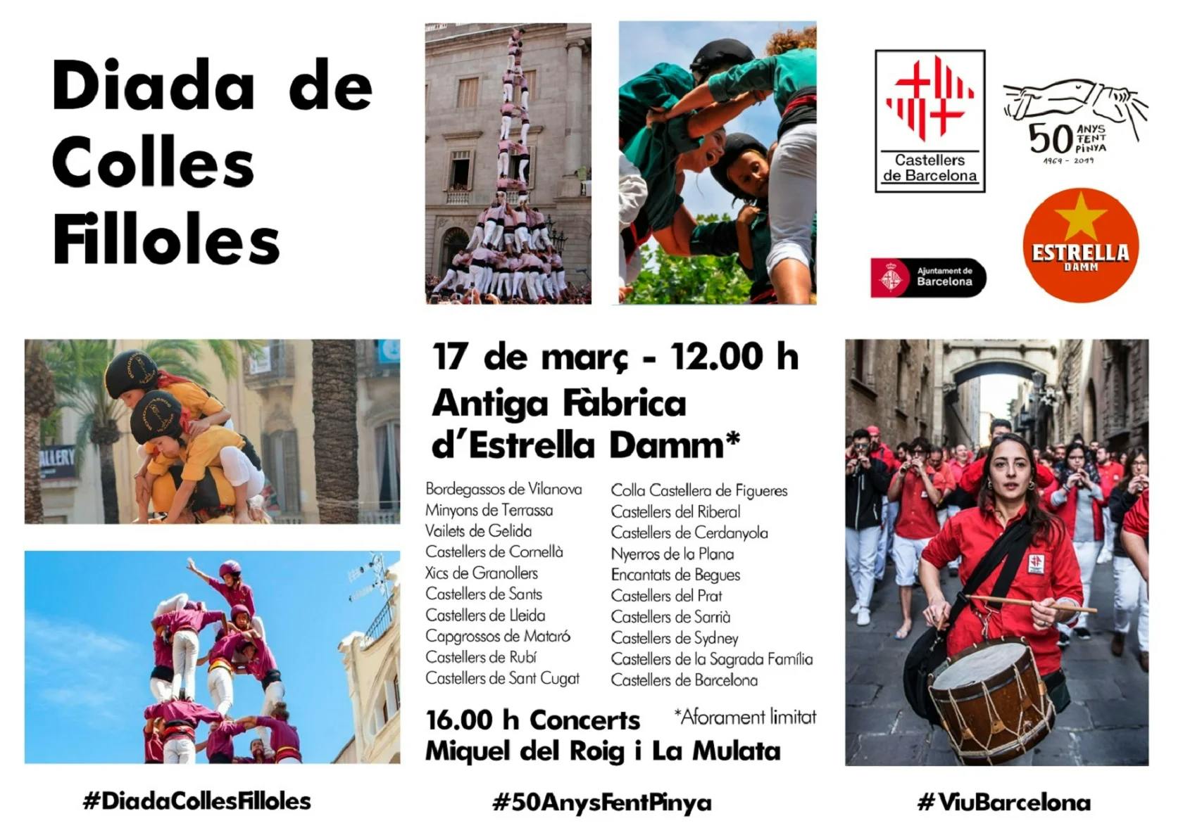 Macroactuació de 19 colles per celebrar els 50 anys dels Castellers de Barcelona